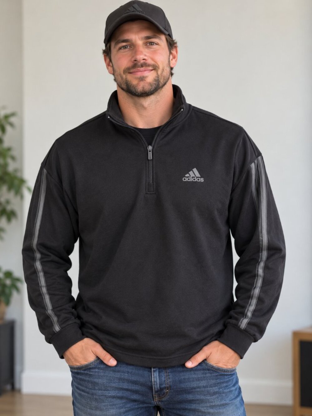 Mens ADIDAS Half-Zip Long Sleeve Shirt - SMALL